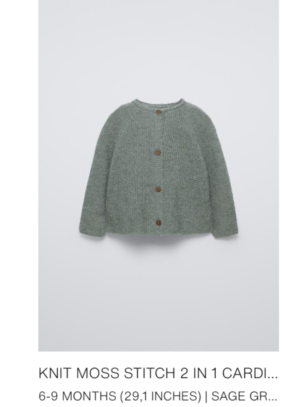 ZARA Baby Sage Green Knit Cardigan & Bloomers Set – 6–12M